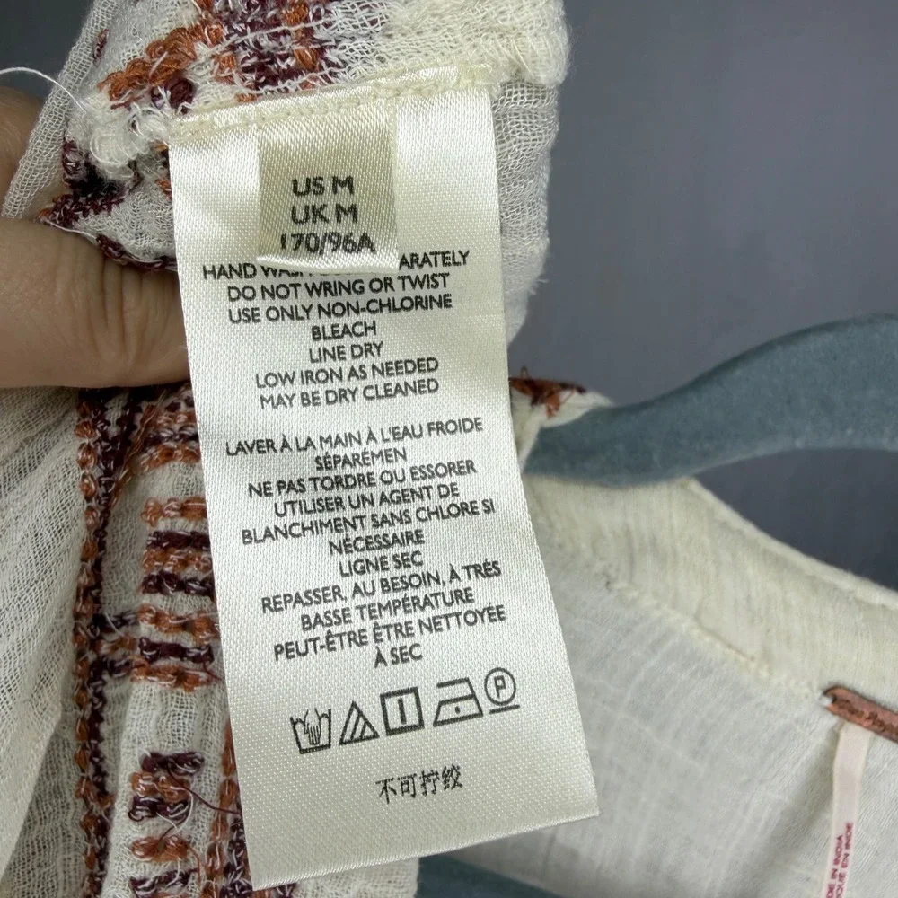 Free People Peplum Top Women Medium Cream Embroidered Bell Sleeve V-Neck Boho - Picture 9 of 10